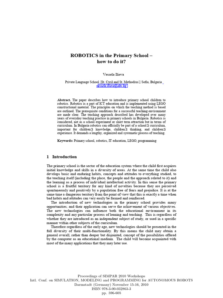 Introducing Robotics in Primary Schools | PDF | Robot | Robotics