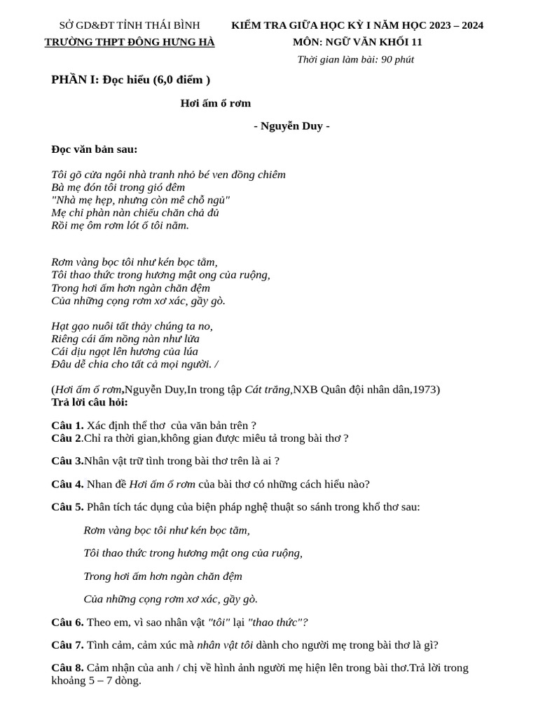 Đề 11- Vb Hơi Ấm ổ Rơm | PDF