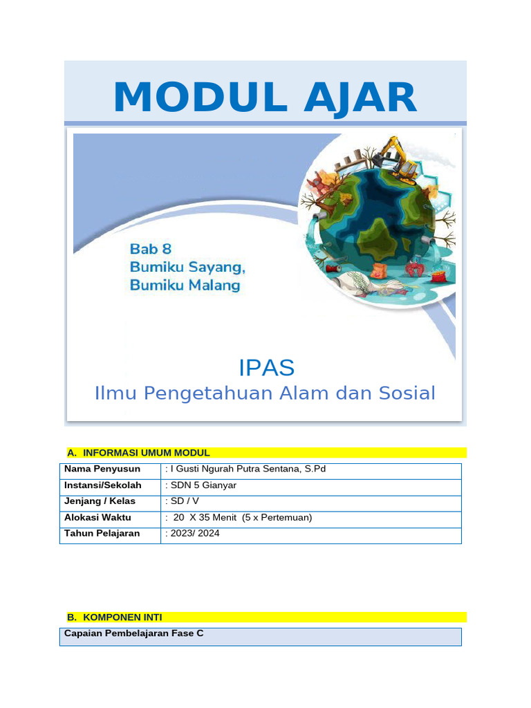 Modul Ajar IPAS Kelas V SD 2023/2024 | PDF
