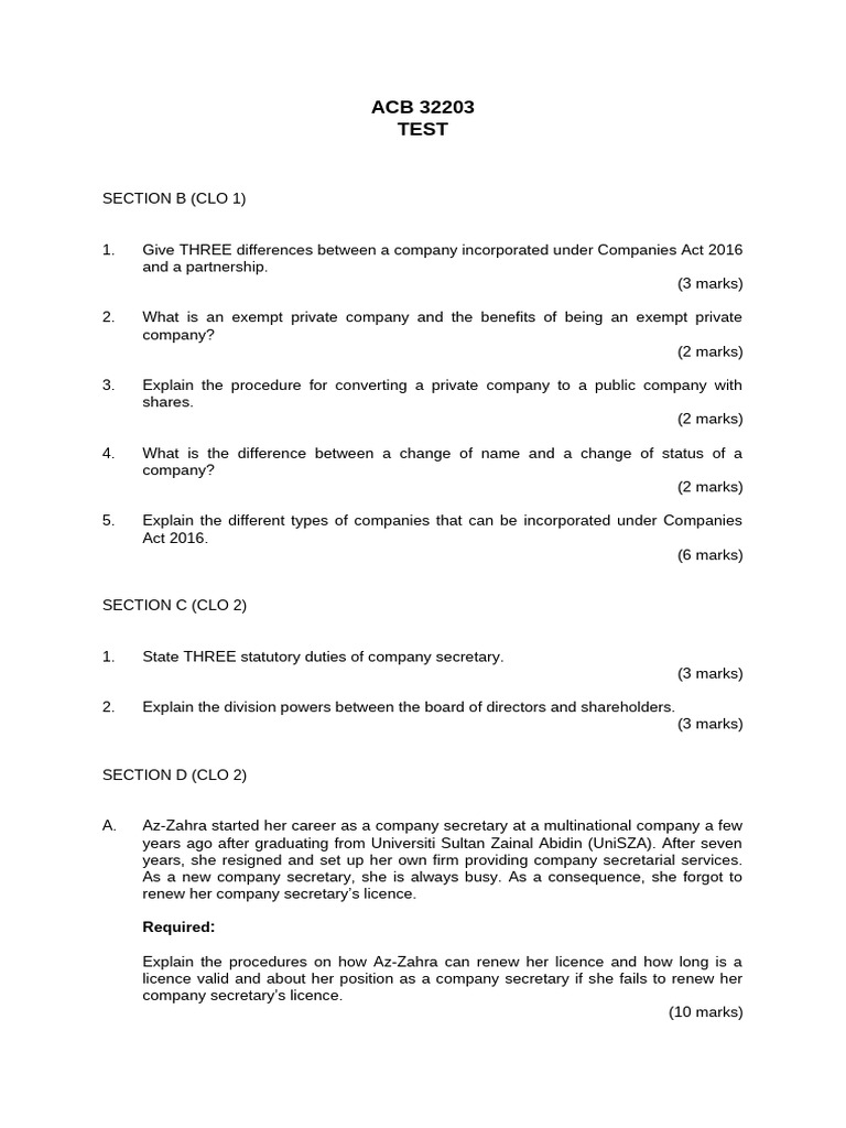 Company Secretary Roles and Regulations | PDF | Companies | Civil Law ...