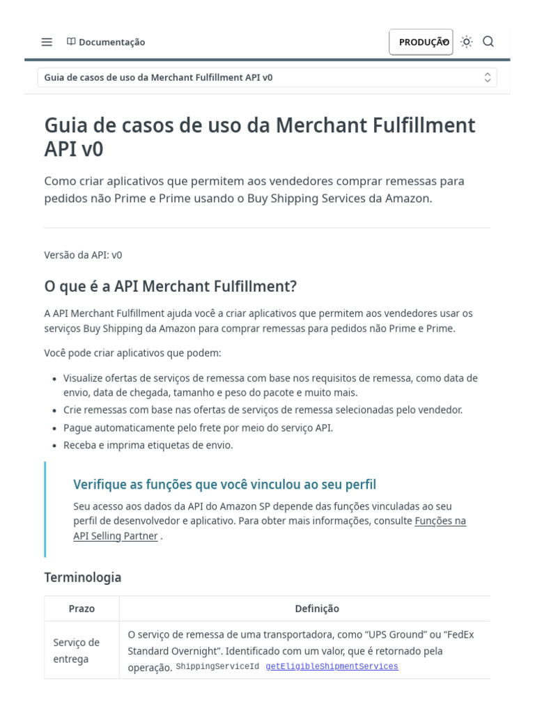 Guia da API Merchant Fulfillment | PDF | Informação | Informática