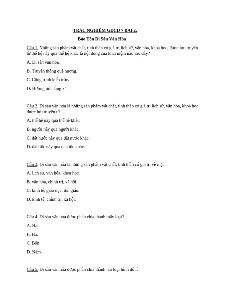 TRẮC NGHIỆM GDCD 7 BÀI 2 | PDF