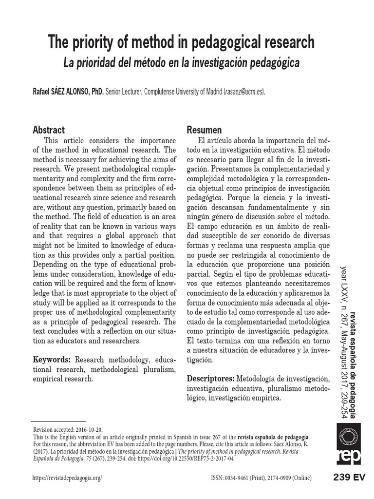 The Priority of Method in Pedagogical Research | PDF | Methodology ...