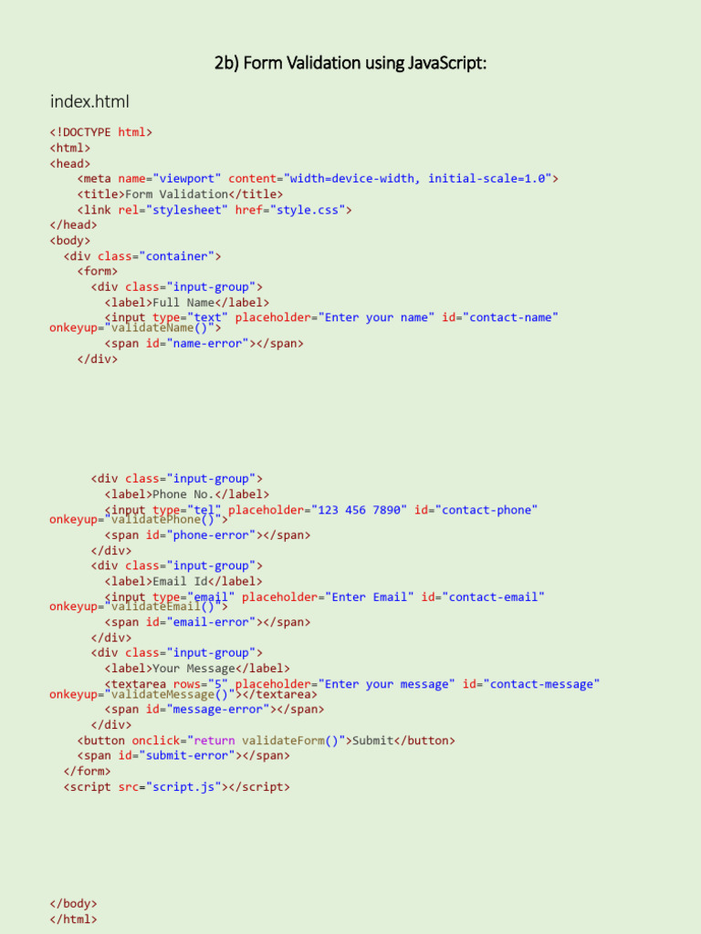 2b 1) Form Validation Using JS - PDF - Displayname 2b 1) Form ...