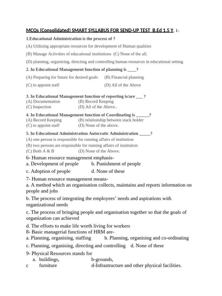 MCQs.Smart Syllabus for Send-up Test | PDF | Leadership | Human ...