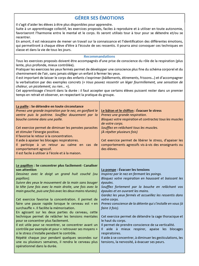 50 Exercices pour Gérer ses Émotions | PDF | Émotions | Apprentissage
