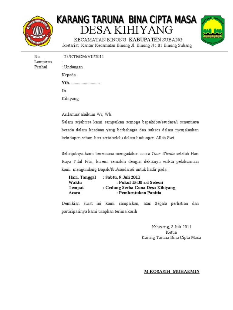 Surat Undangan Panitia Tour