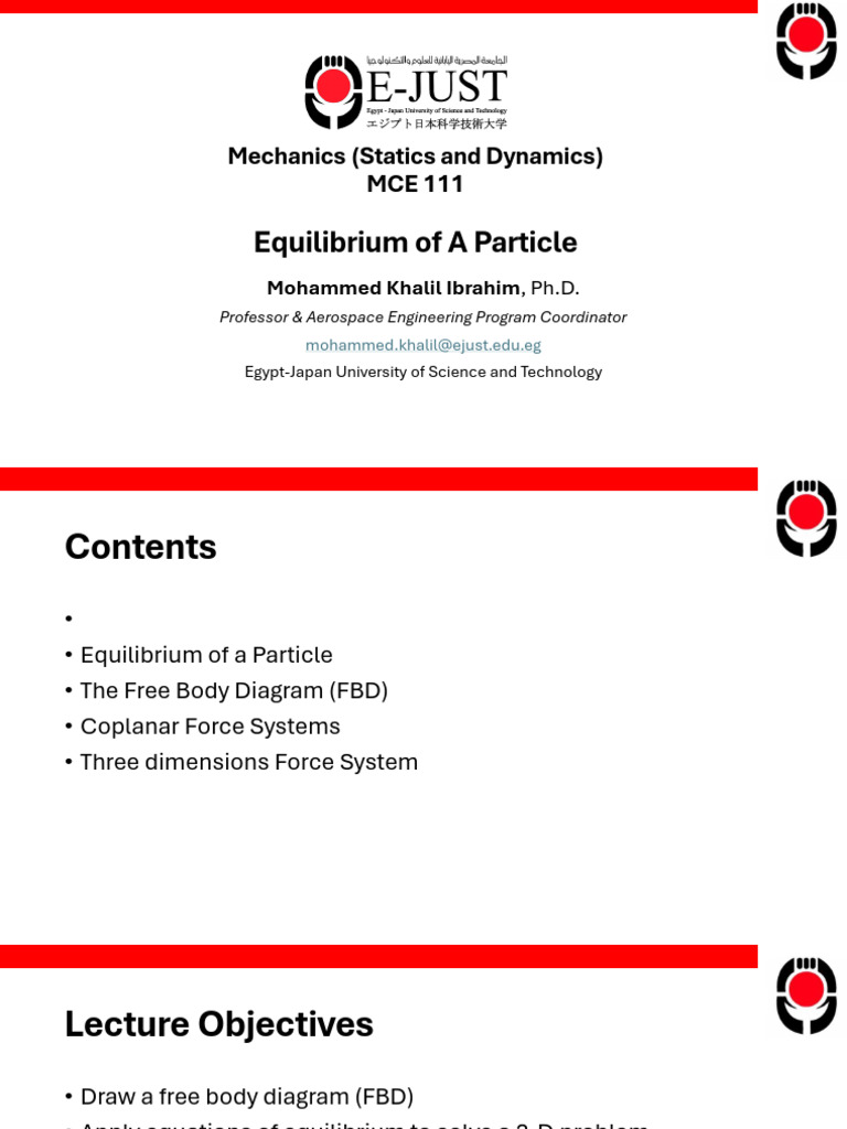 Equilibrium of Particles in Mechanics | PDF | Force | Physical Sciences