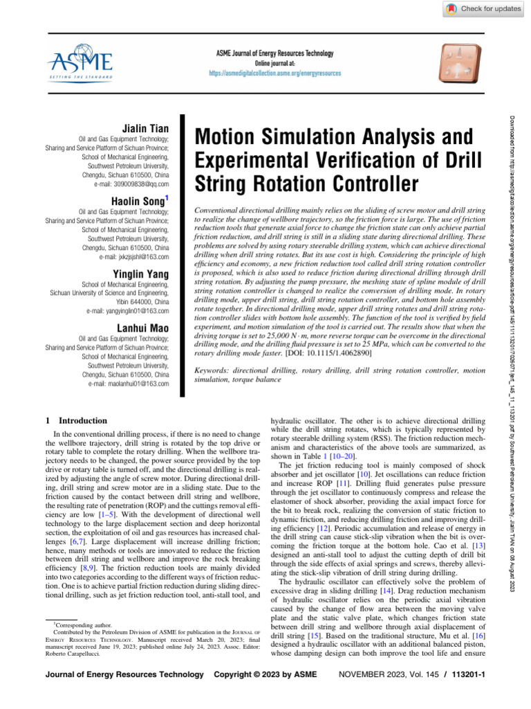 Drill String Rotation Controller Analysis | PDF | Force | Friction