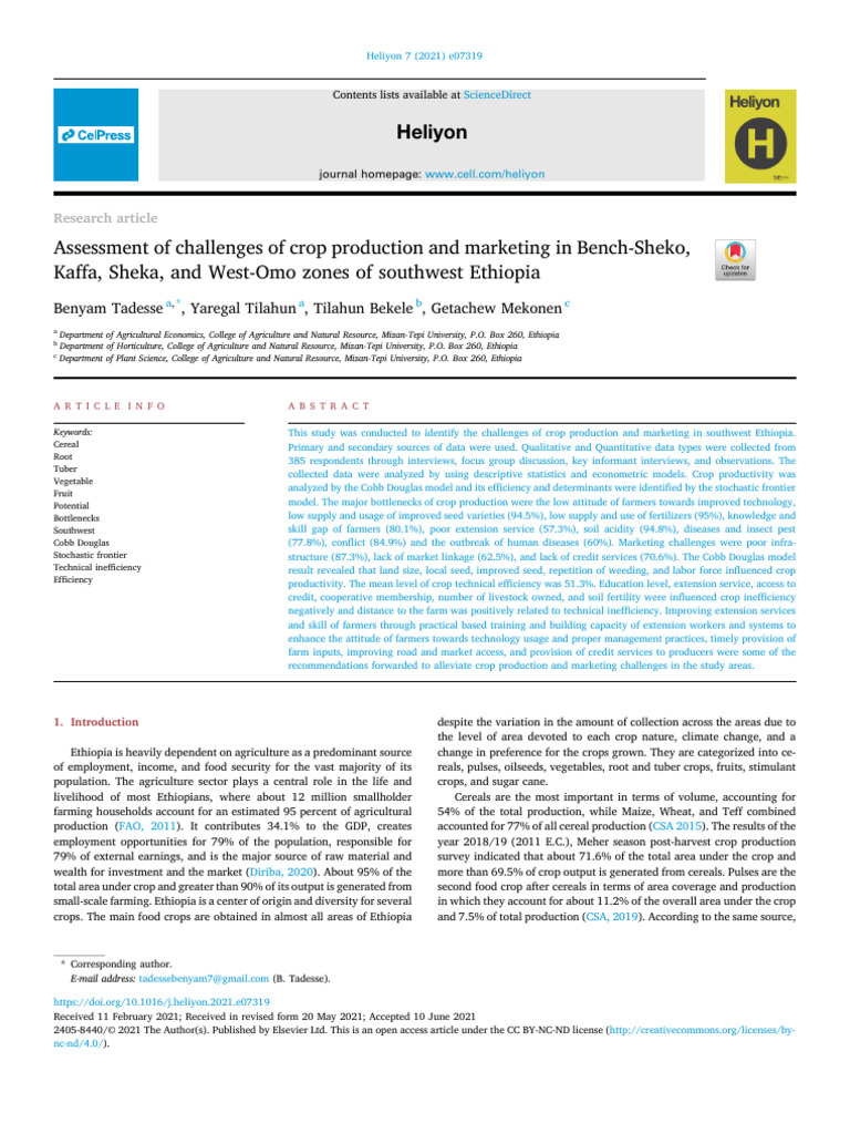 Crop Production Challenges in Southwest Ethiopia | PDF | Agriculture ...