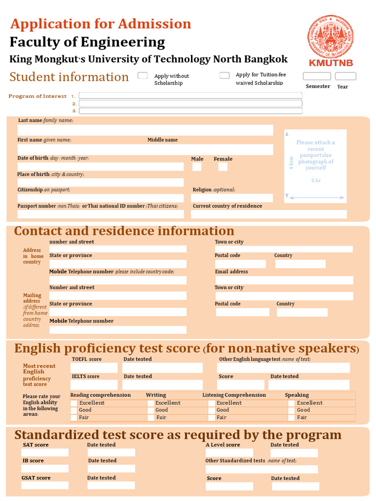 Admission Application for KMUTNB Engineering | PDF | Test Of English As ...
