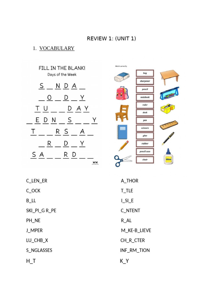 Vocabulary and Grammar Review Unit 1 | PDF