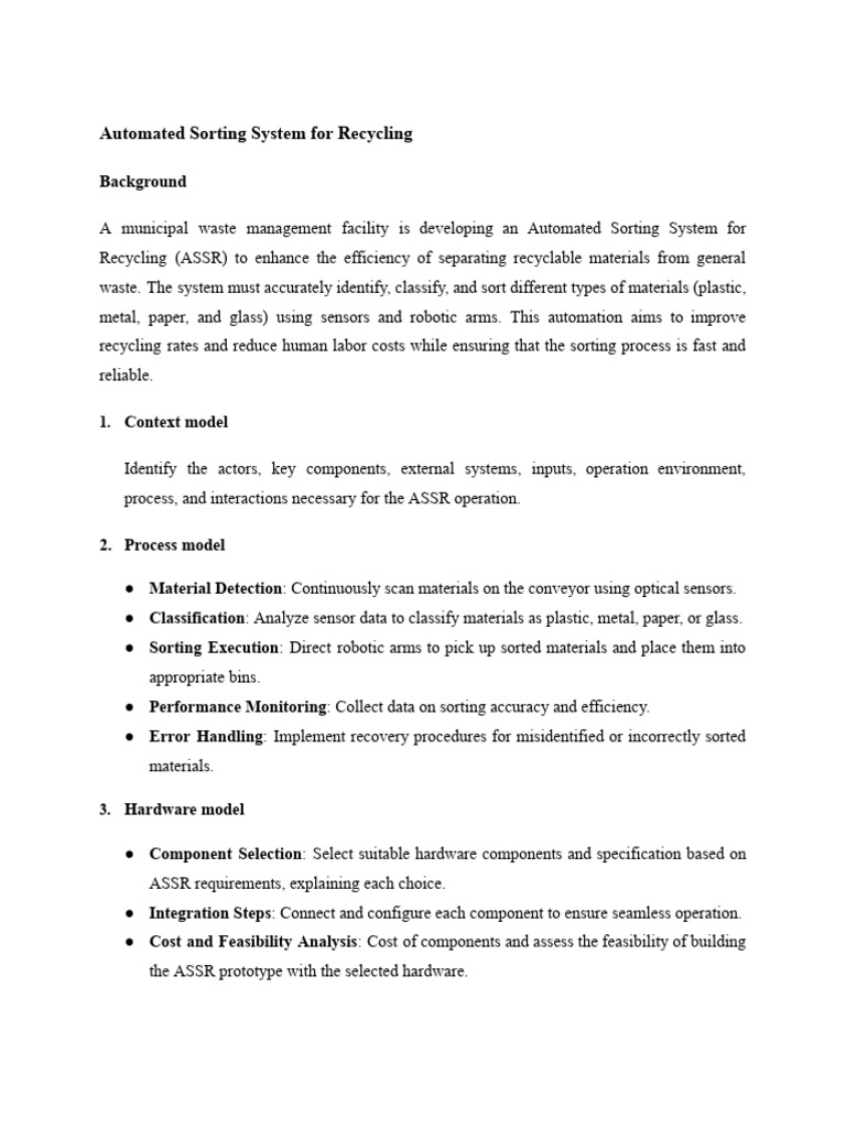 Automated Recycling Sorting System Design | PDF