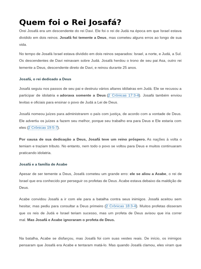 História do Rei Josafá na Bíblia | PDF | Ansiedade | Livros de crônicas