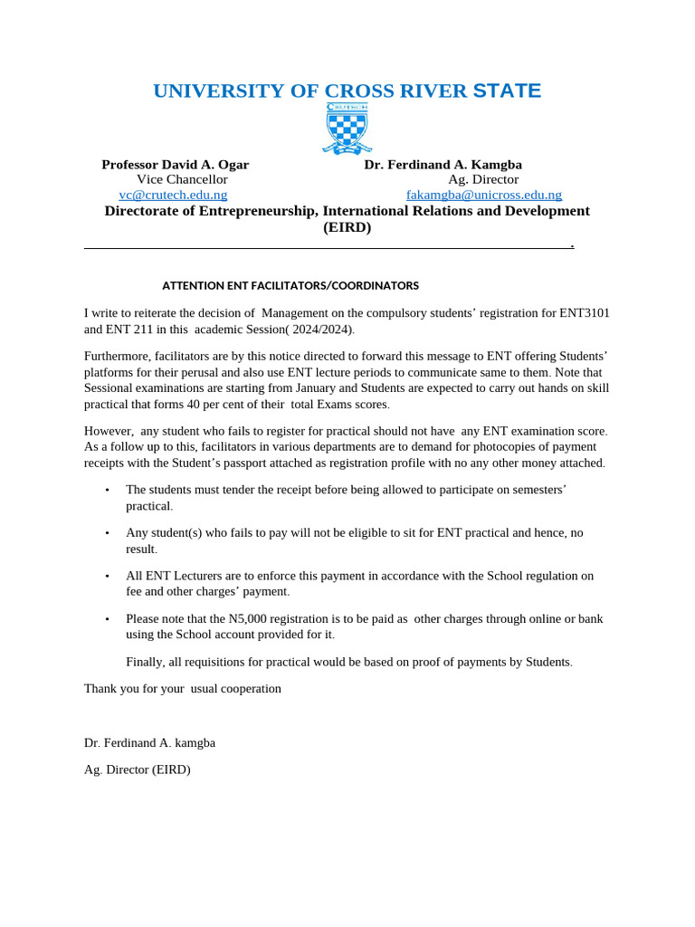 Compulsory Registration for ENT Courses | PDF
