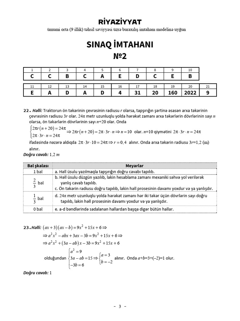 Httpsotk - Az20 VARIANT 2024riyaziyyat 9 Cu Sinif Buraxilish AZRiya ...