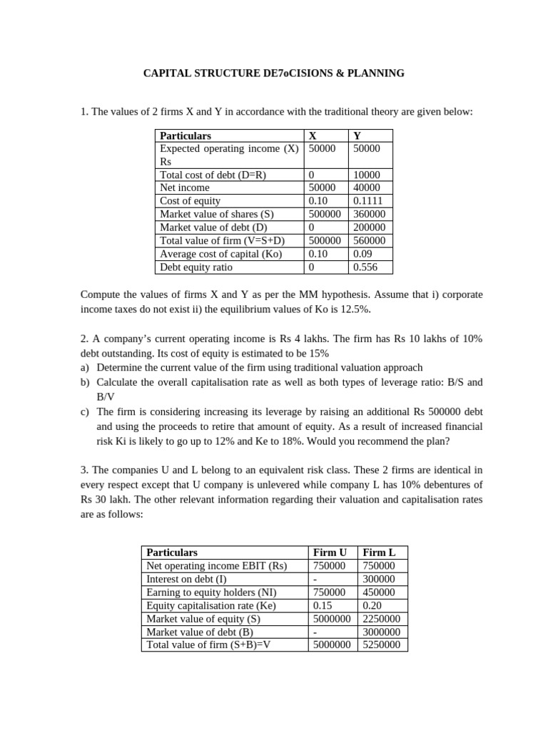 Capital Structure Analysis and Solutions | PDF | Capital Structure ...