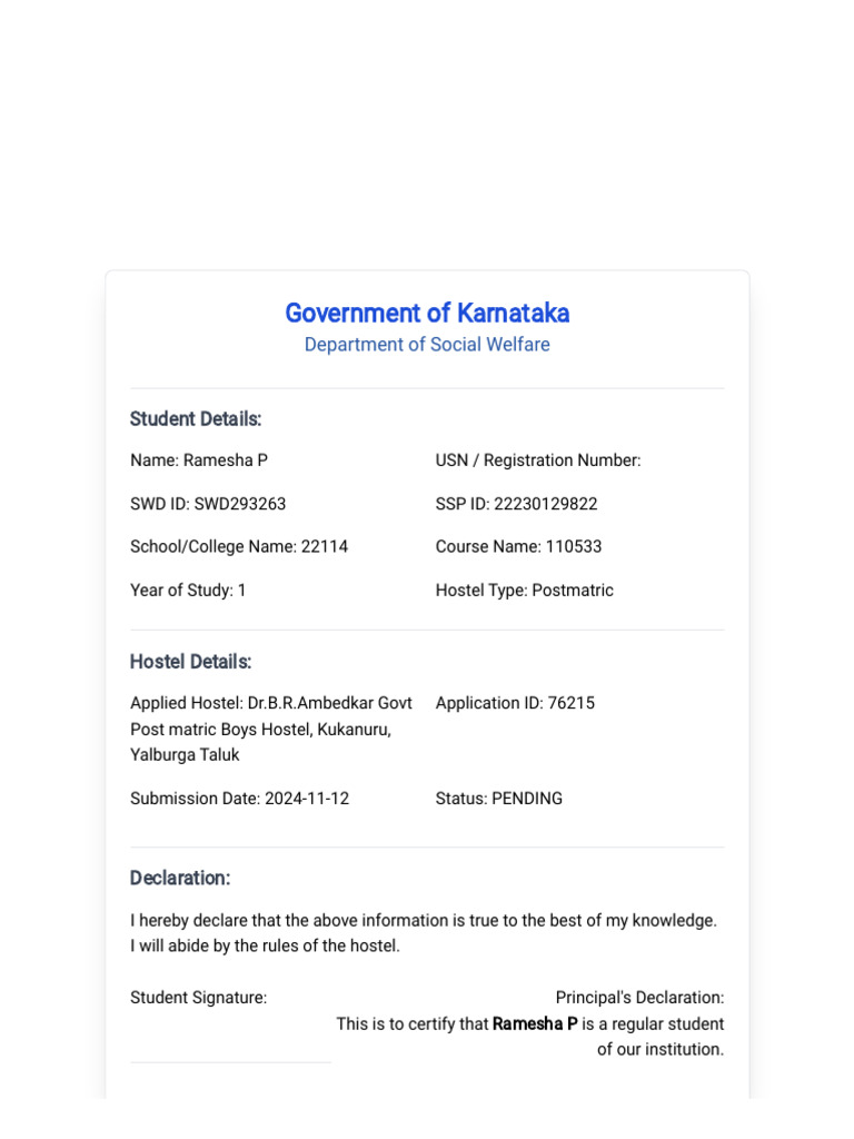 SWB, Hostel - Form | PDF