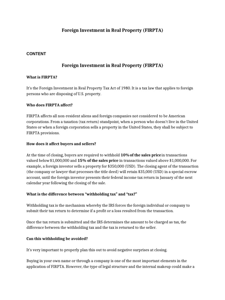 04 Foreign Investment in Real Property | PDF | Taxes | Government Finances