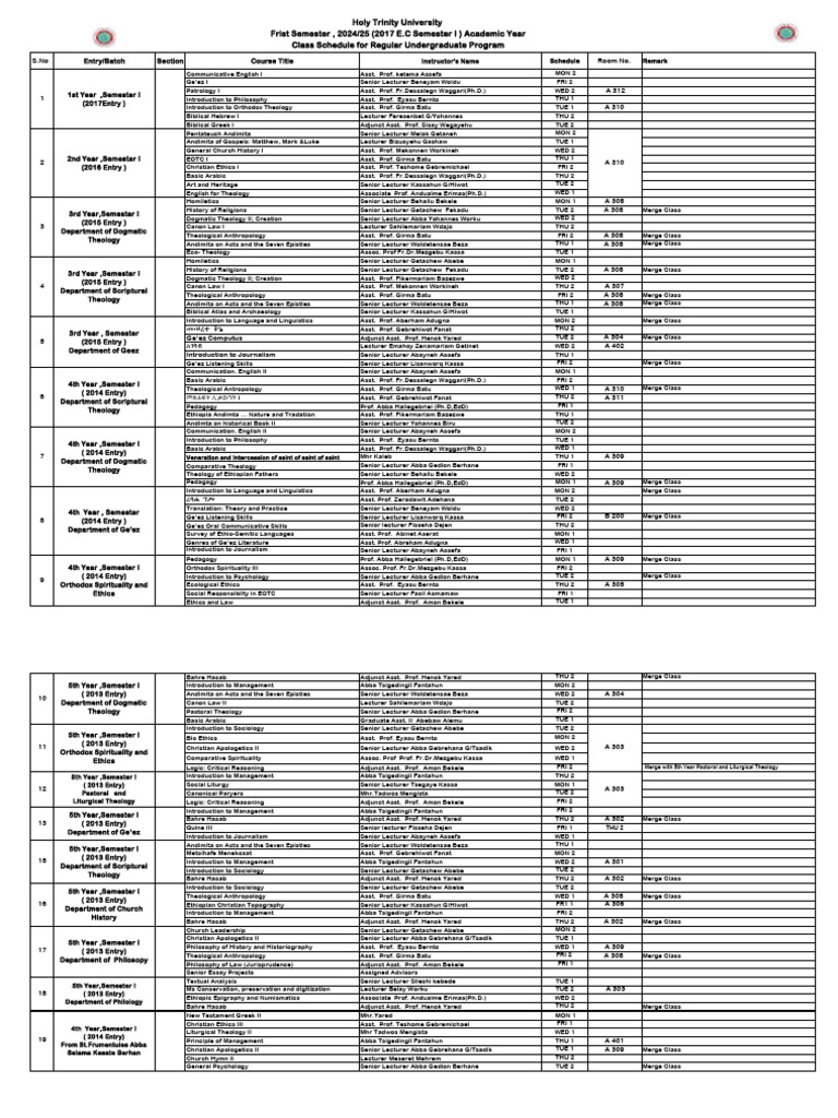 Class Schedule For Regular Undergraduate Program 2017 1st Semester | PDF