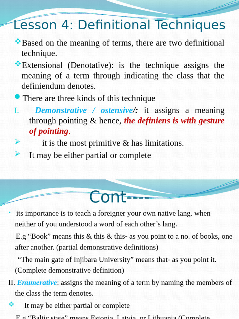 Lesson 4: Definitional Techniques: Demonstrative / Ostensive | PDF ...