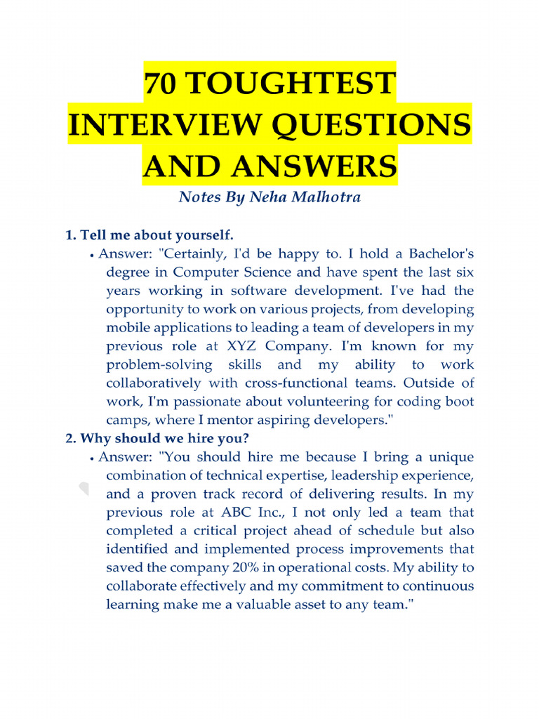 70 Questions For Interview PDF | PDF