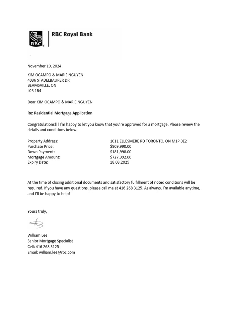 Kim Ocampo + Marie Nguyen - RBC Approval Letter | PDF