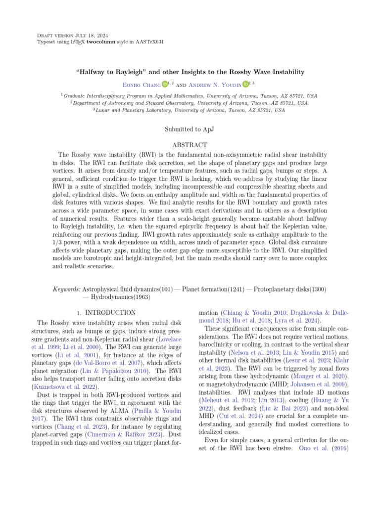 Insights on Rossby Wave Instability | PDF | Fluid Dynamics | Classical ...