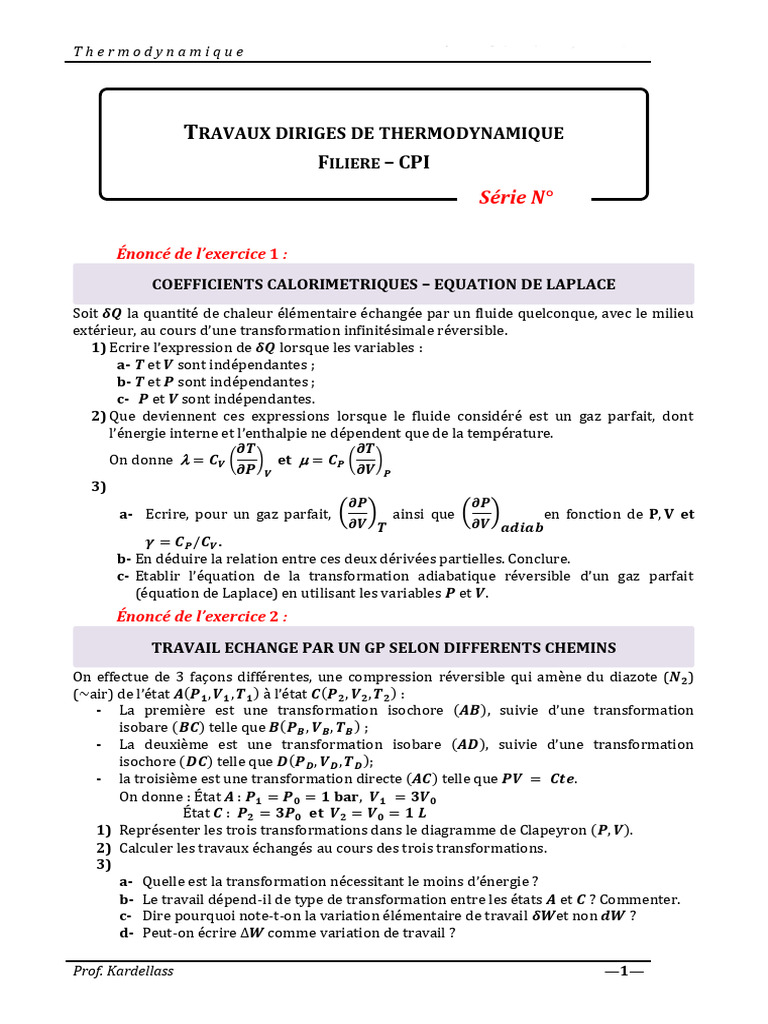 Transformation Adiabatique Réversible | PDF | Chaleur | Thermodynamique