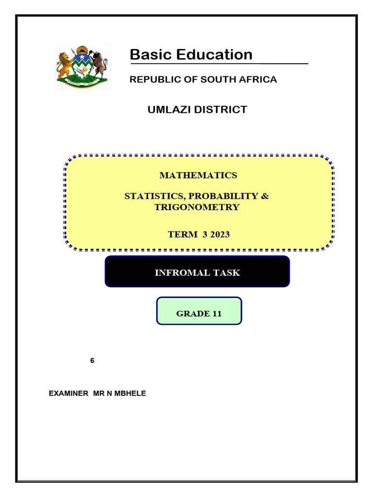 Grade 11 Term 3 Test 1 | PDF | Standard Deviation