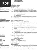 Daily Lesson Plan English KSSR Year 1 - Jan 2012