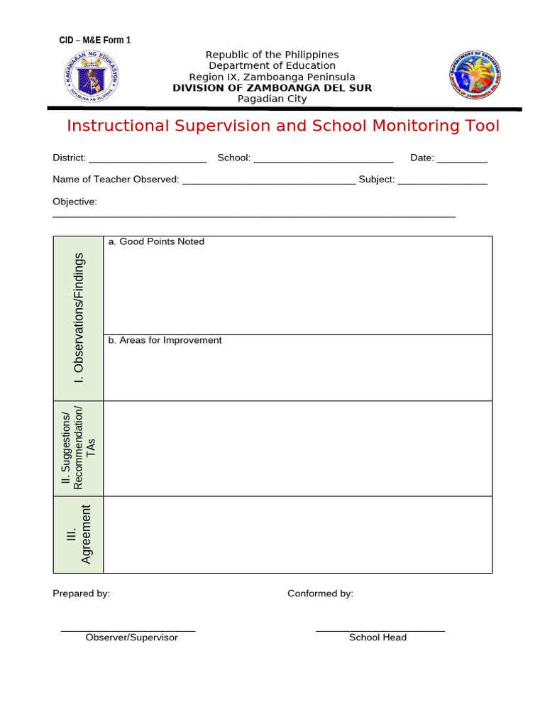 Instructional Supervision Tool Template | PDF