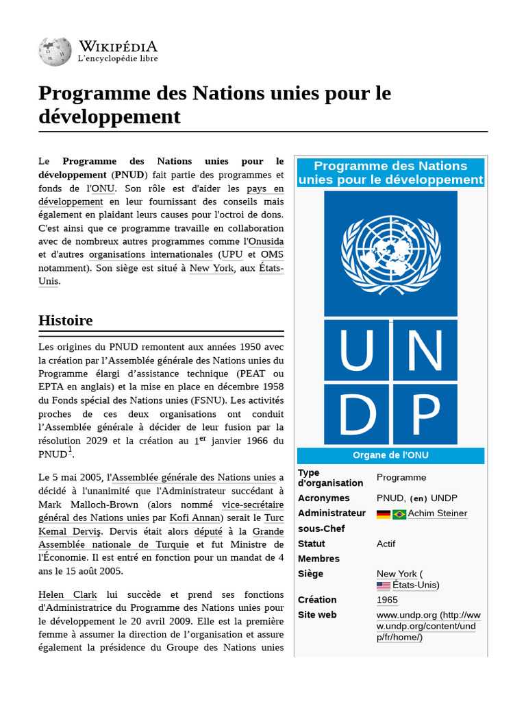 Programme des Nations Unies pour le Développement | PDF | Programme des ...
