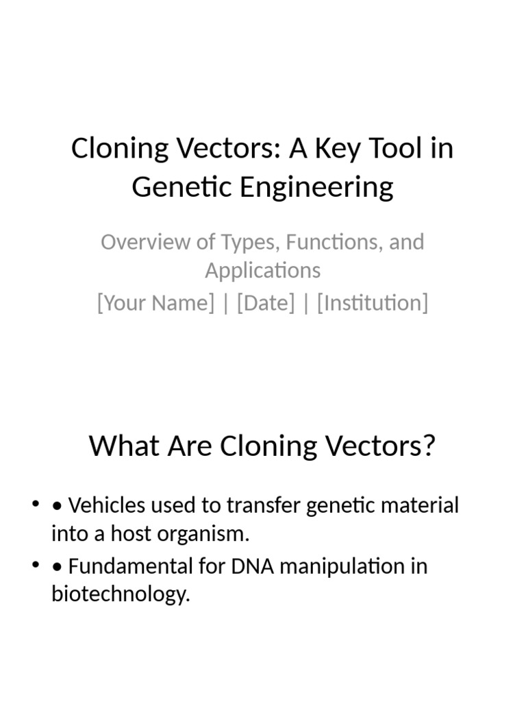 Cloning Vectors in Genetic Engineering | PDF | Molecular Cloning | Plasmid