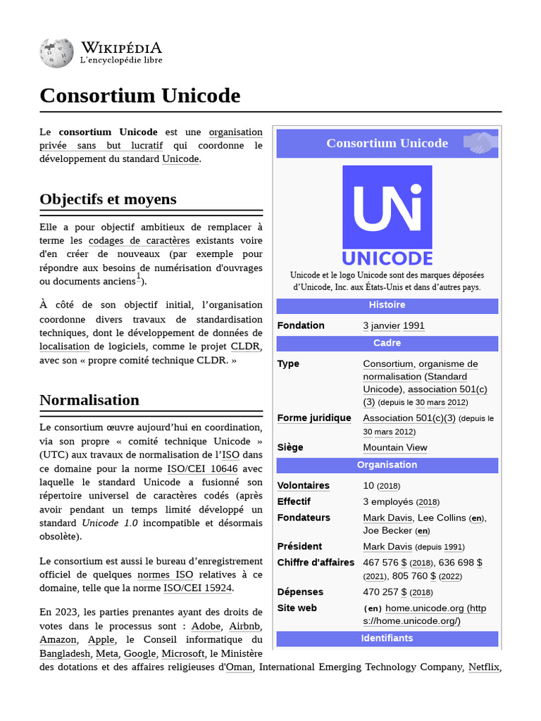 Histoire et fonctionnement du Consortium Unicode | PDF | Texte ...