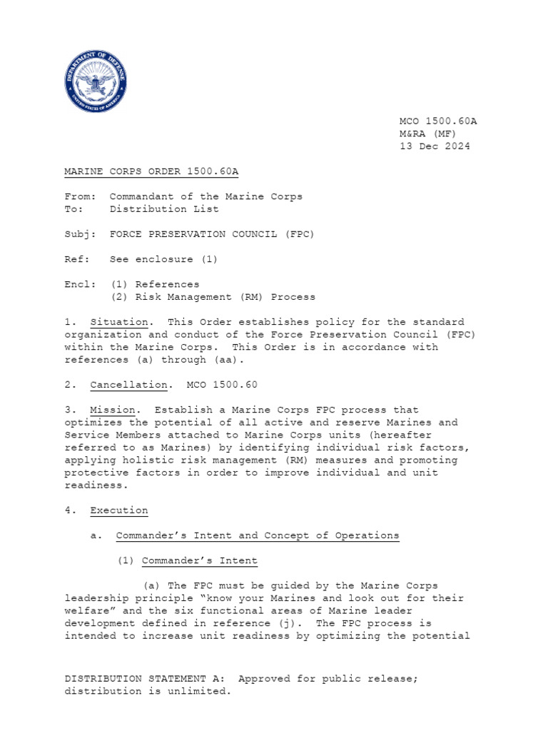 Marine Corps Force Preservation Council | PDF | Risk | Hazards