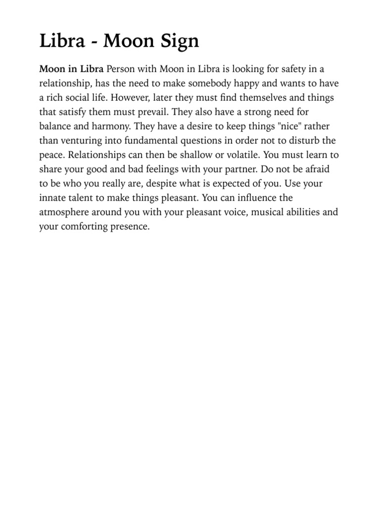 Libra Moon Sign, Moon Lunar Sign Libra Characteristics, Personality PDF