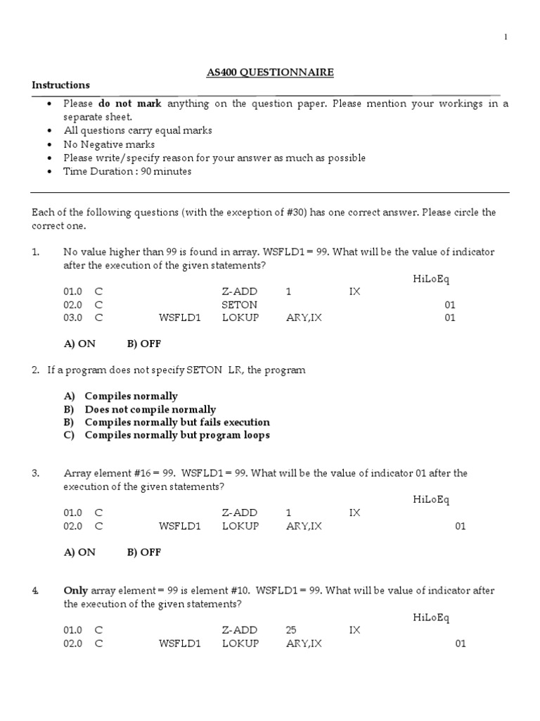 AS400 Z-ADD Code Questionnaire | PDF | C (Programming Language ...