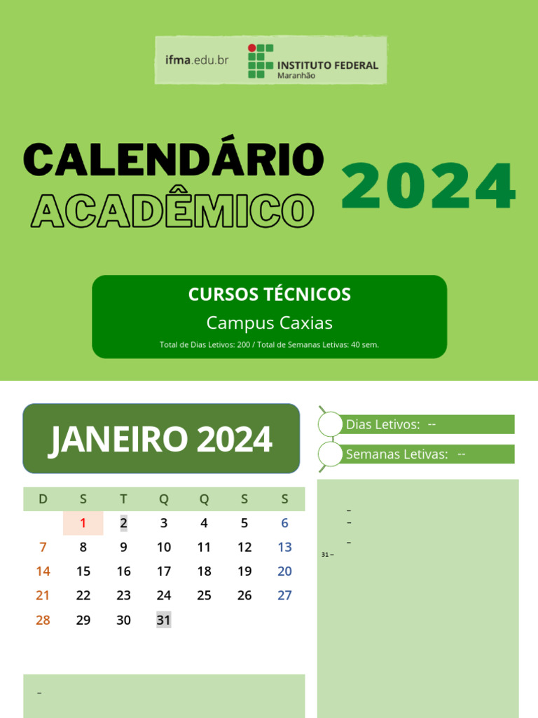 Calendário Letivo 2024 - Cursos Técnicos | PDF | Férias trabalhistas
