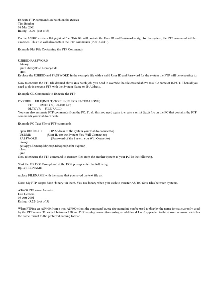 Batch FTP Commands on iSeries | PDF | File Transfer Protocol | Comma ...