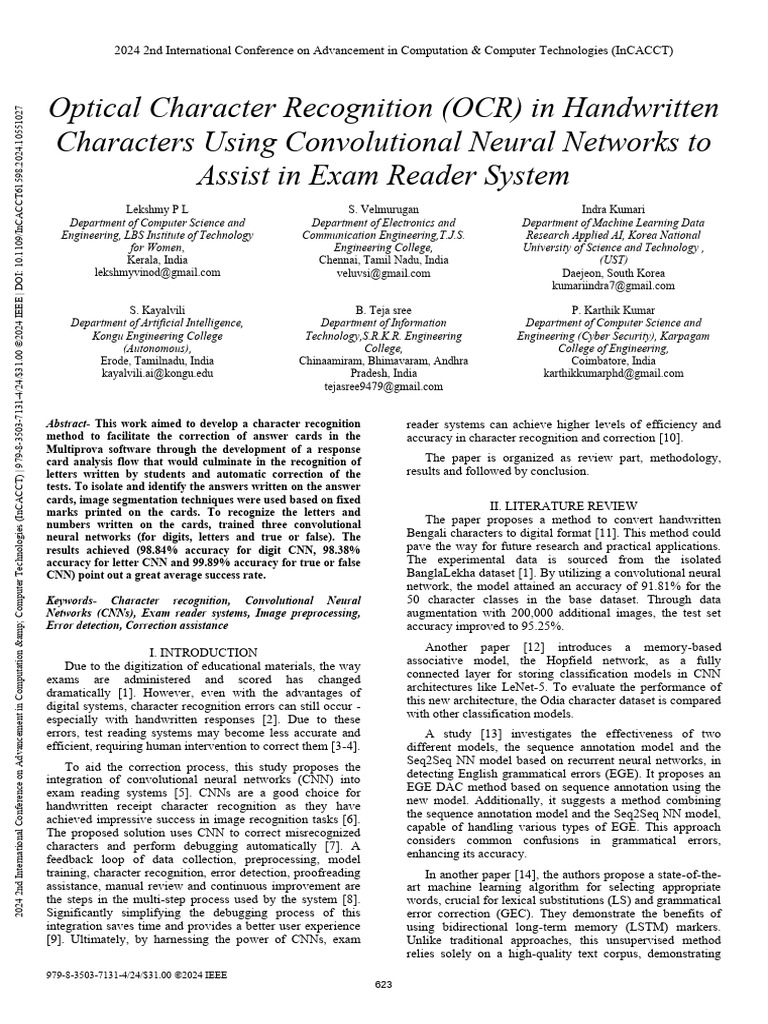 Optical Character Recognition OCR in Handwritten Characters Using ...