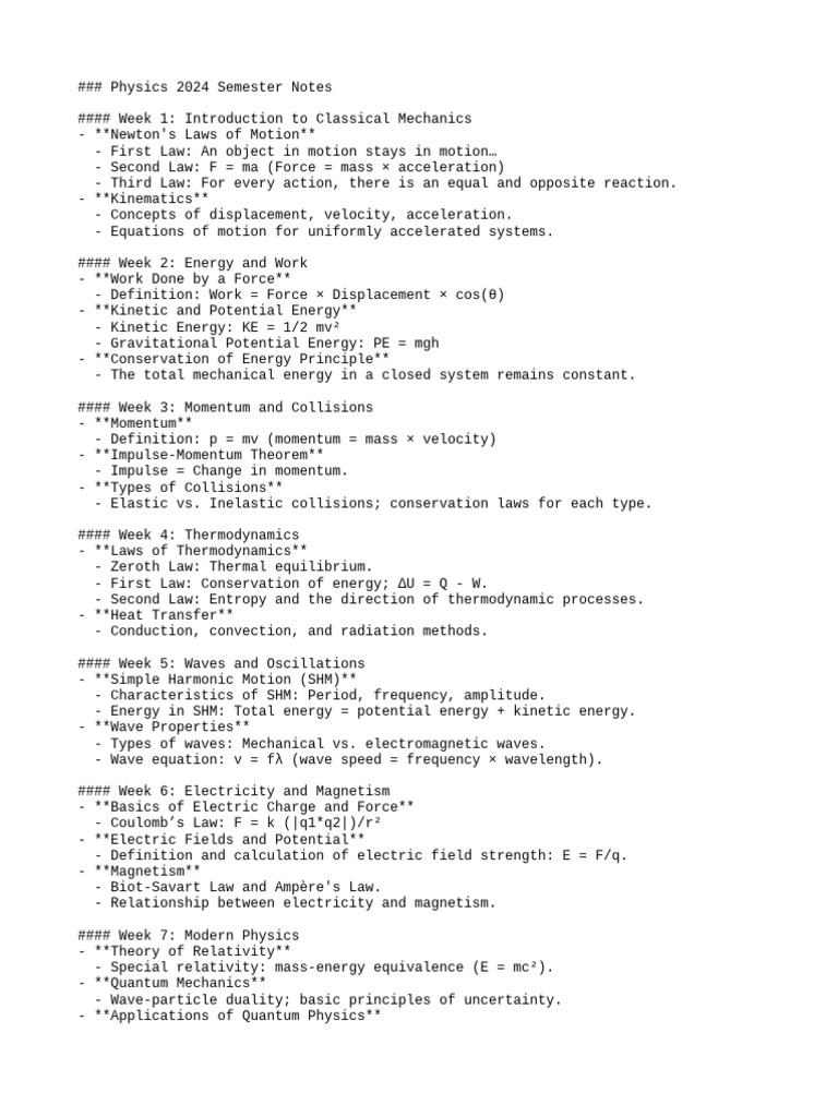 Physics 2024 Semester Overview | PDF | Momentum | Force