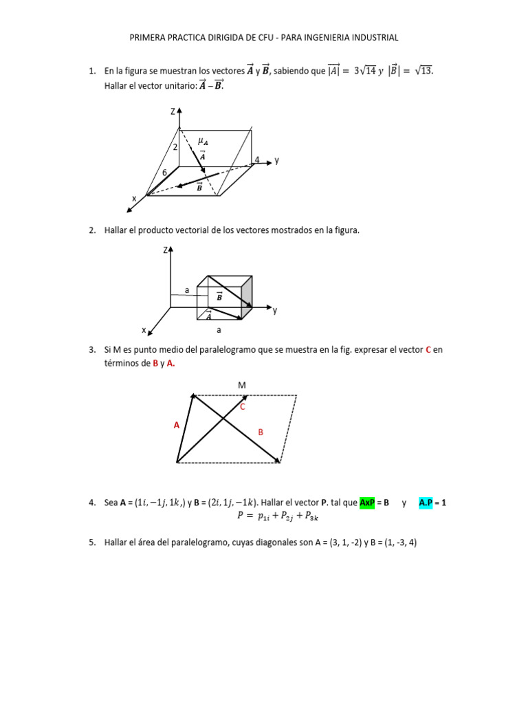 Primera Practica Dirigida de Vectores 2024 | PDF | Vector Euclidiano ...