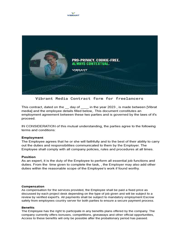 Vibrant Media Contract Form For Freelancers - 230725 - 152606 | PDF ...