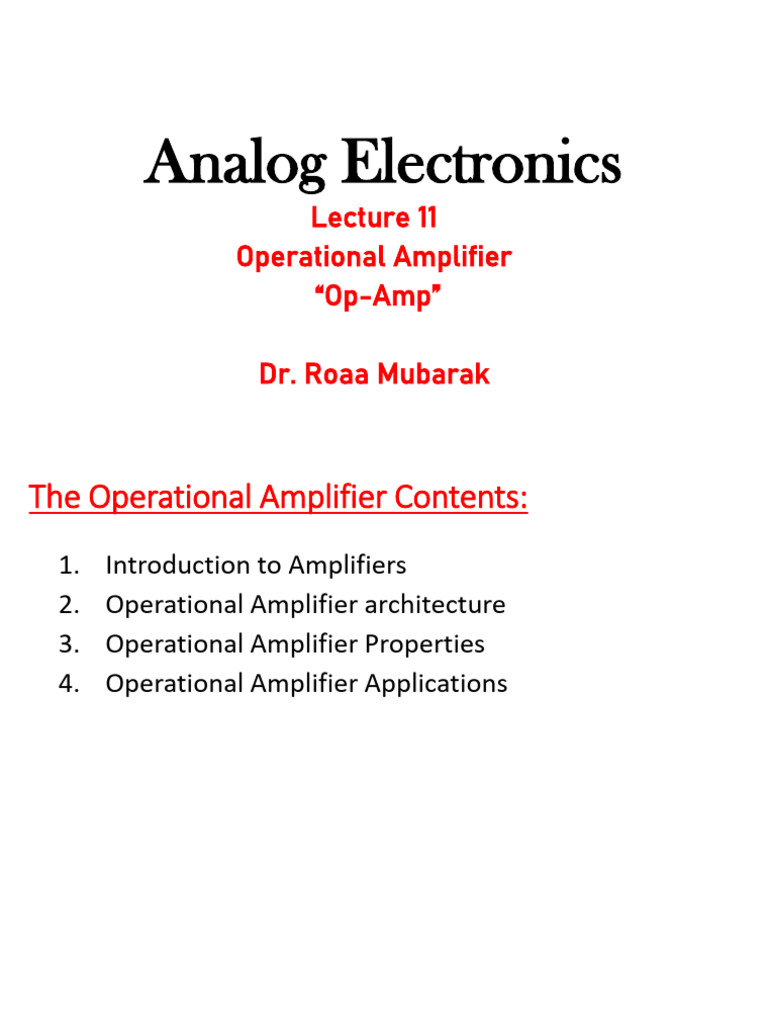 Analog Electronics Lecture 11 | PDF | Operational Amplifier | Amplifier