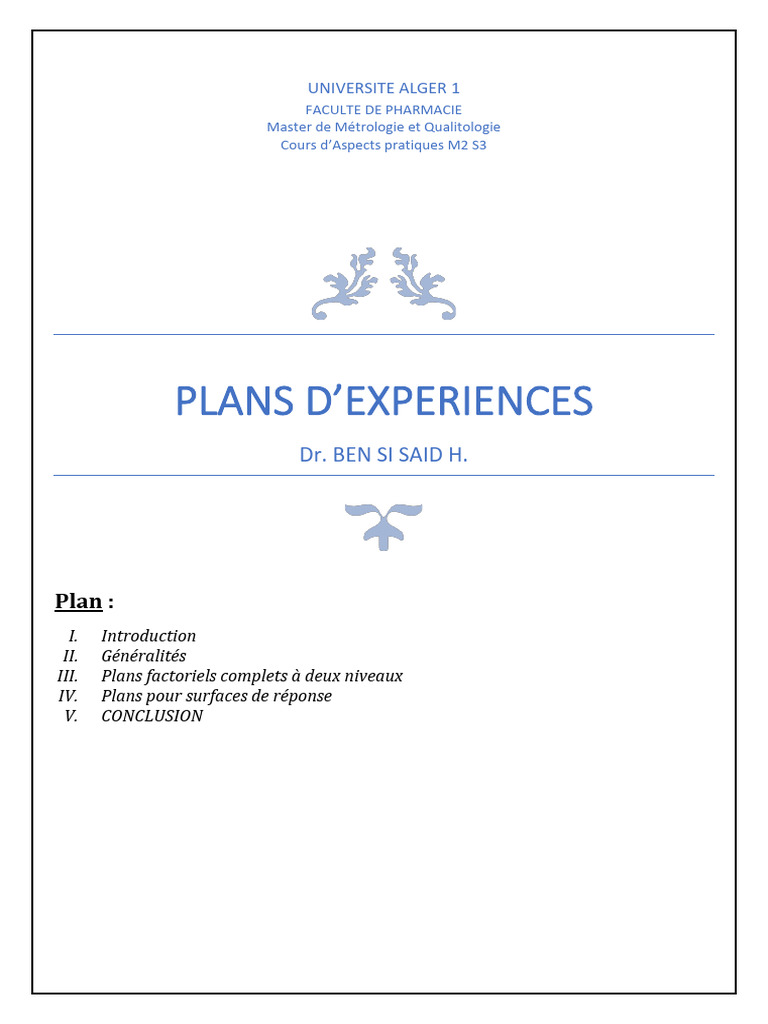 Plans d'Expériences en Métrologie | PDF | Plan d'expériences | Expérience