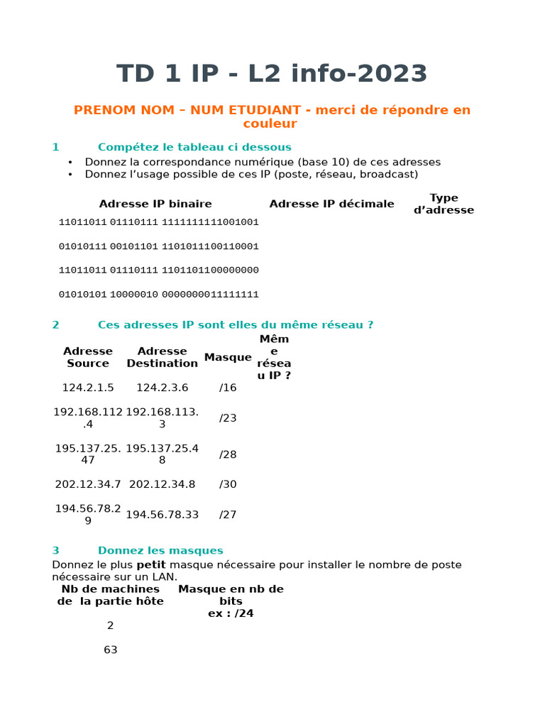 Analyse des adresses IP et sous-réseaux | PDF | Adresse IP | Informatique