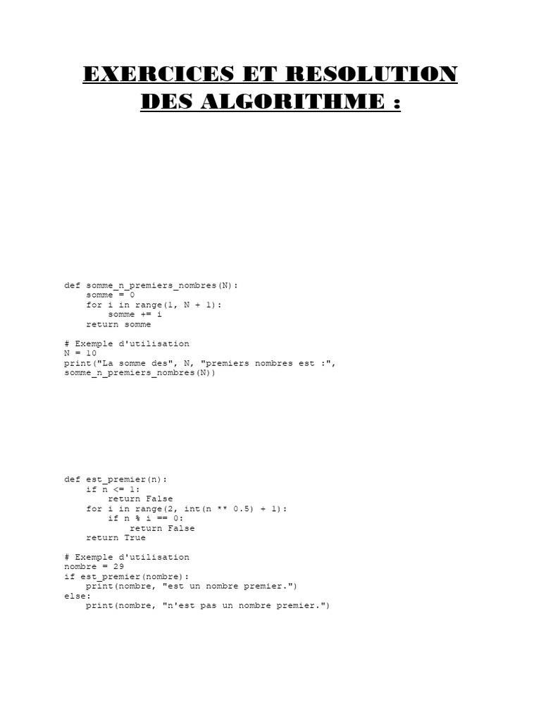 70 Exercices Corrigés d'Algorithmes | PDF | Logique mathématique ...