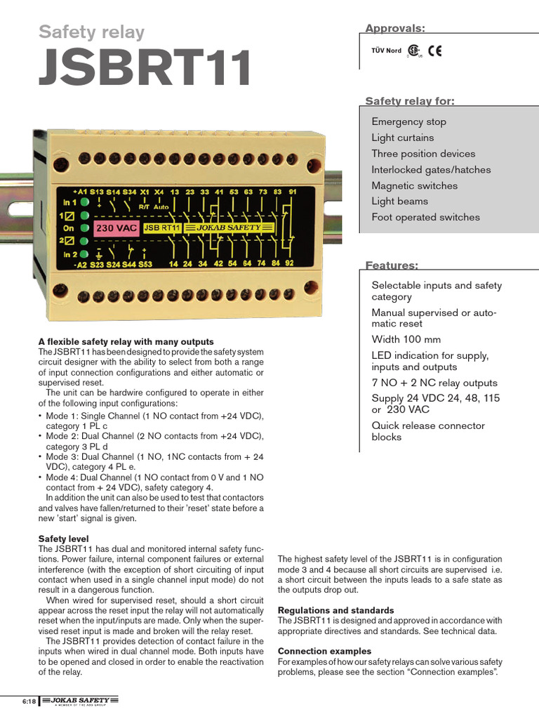 JSBRT11 Safety Relay Overview | PDF | Relay | Alternating Current