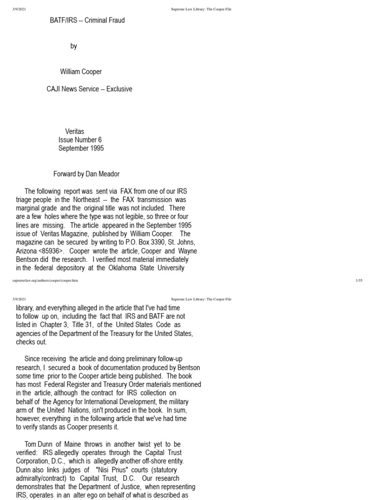 BATF - IRS - The Cooper File | PDF | Internal Revenue Service | Bureau ...